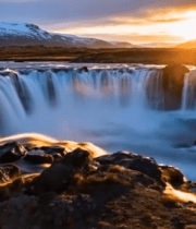 夕阳下自然风光瀑布素材9435#横屏 