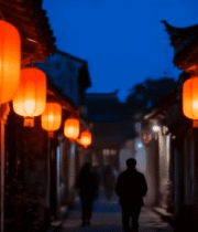 古街巷挂灯笼夜景10004#横屏 