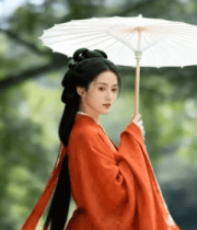 古装女子持伞于林间9537#横屏 