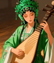 古装女子弹奏琵琶素材5478#横屏 