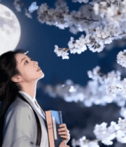 古装女子月夜赏樱813#横屏 