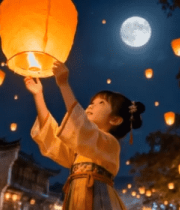 古装女子放飞孔明灯12430#横屏 