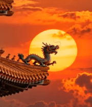 古建筑屋檐与落日景观921#横屏 