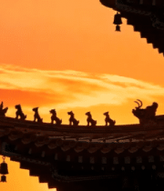 古建筑屋檐夕阳剪影1323#横屏 