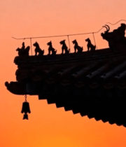 古建筑屋檐兽日落景象13168#横屏 