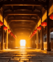 	 古建筑走廊挂红灯笼场景4379#横屏 