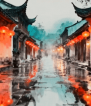 古街红灯笼中式建筑场景390#横屏 