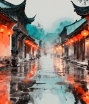 古街红灯笼中式建筑场景390#横屏 