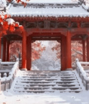 	 古建筑雪景红叶景观2231#横屏 