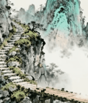 古风山水僧人独行桥上12389#横屏 