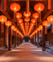 古风长廊悬挂红灯笼场景11493#横屏 