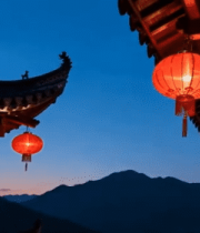 古建屋檐下悬挂的红灯笼814#横屏 