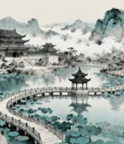 古风山水中式建筑景观6682#横屏 