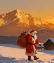 夕阳下雪地中行走的圣诞老人2117#横屏 