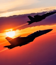 夕阳下战斗机双机飞行画面6364#横屏 