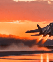 夕阳下战斗机跑道起飞场景10576#横屏 
