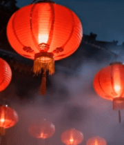 古建筑前悬挂的红灯笼1716#横屏 