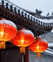 古建筑挂雪红灯笼场景6648#横屏 