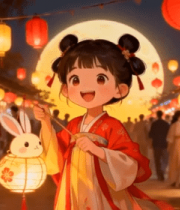 古风女孩持兔形灯笼逛集市2537#横屏 