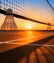 夕阳下羽毛球网与羽毛球场景266#横屏 