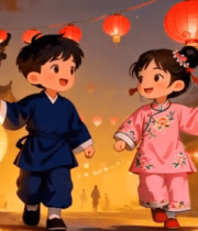 	 古风孩童提灯笼欢庆新春2072#横屏 