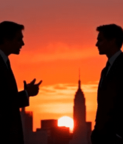 夕阳下商务人士交流剪影11422#横屏 