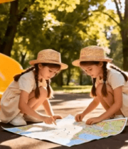 公园中女孩查看地图画面4517#横屏 