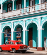 古巴街道复古轿车与建筑景观8164#横屏 
