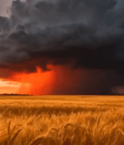 夕阳下麦田与乌云景观349#横屏 