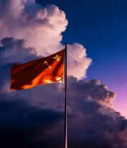 夕阳下飘扬的五星红旗(1)13612#横屏 