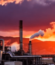 夕阳下冒烟的工业工厂4892#横屏 