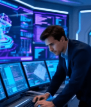 工作人员操作科技屏幕场景13796#横屏 