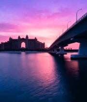 夕阳下跨海大桥与建筑景观14921#横屏 