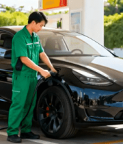 工作人员为新能源汽车充电13013#横屏 