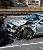 公路车祸现场男子查看车辆5276#横屏 