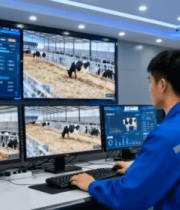 工作人员监控奶牛活动数据7262#横屏 
