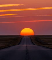 公路尽头的日落景象8189#横屏 