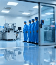 工人在无尘车间门口列队13321#横屏 