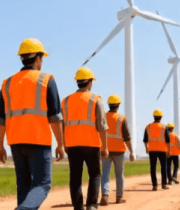 	 工人在风力发电场中行走5998#横屏 