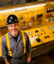 工人于控制室前站立10094#横屏 