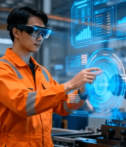 	 工人于工厂操作智能机械臂3614#横屏 