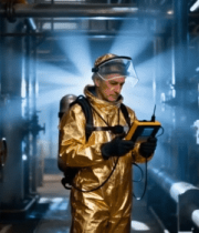 工人身着防护服检测管道设备8857#横屏 