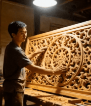 工匠查看木雕作品9058#横屏 