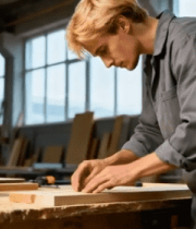 工匠在车间专注处理木材5391#横屏 