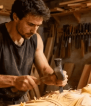 	 工匠车间内雕刻木材3390#横屏 