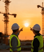 工地工人夕阳下指向交流6750#横屏 