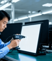 工人操作电钻维修电脑显示器3693#横屏 