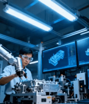 工人操作工业机械臂场景10002#横屏 