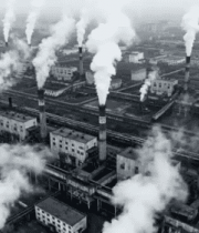 工厂烟囱冒烟鸟瞰画面14126#横屏 