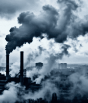 工厂烟囱排放烟雾景象9783#横屏 